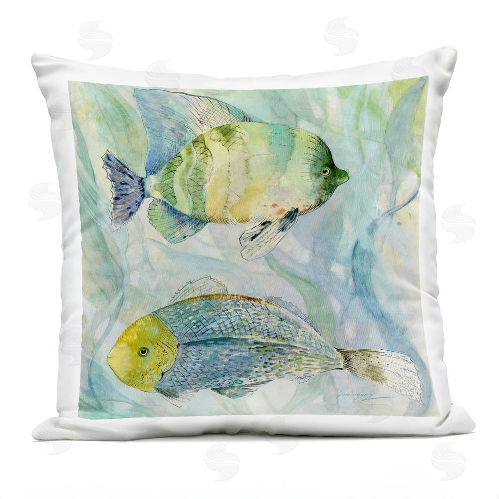 Lorenzo Collective Sweet Fish Duo Blue Green Outdoor Square Printed Throw Pillow