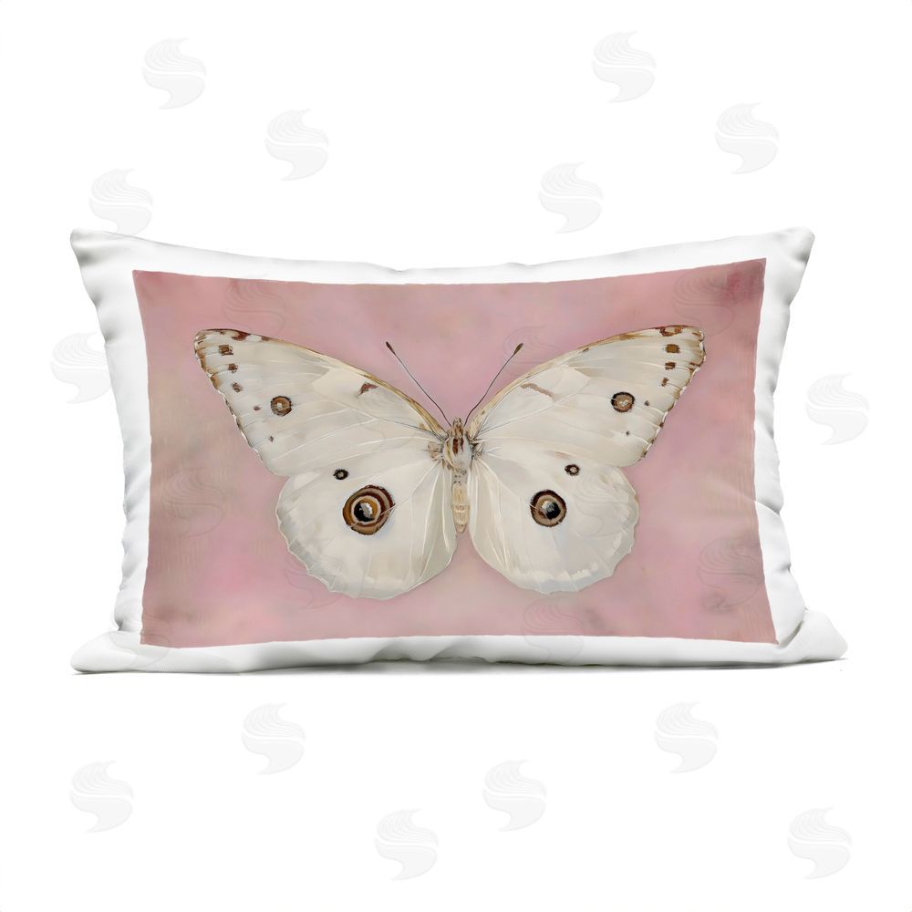 Arlington Prints Gossamer Butterfly on Blush Background Outdoor Printed Lumbar Throw Pillow