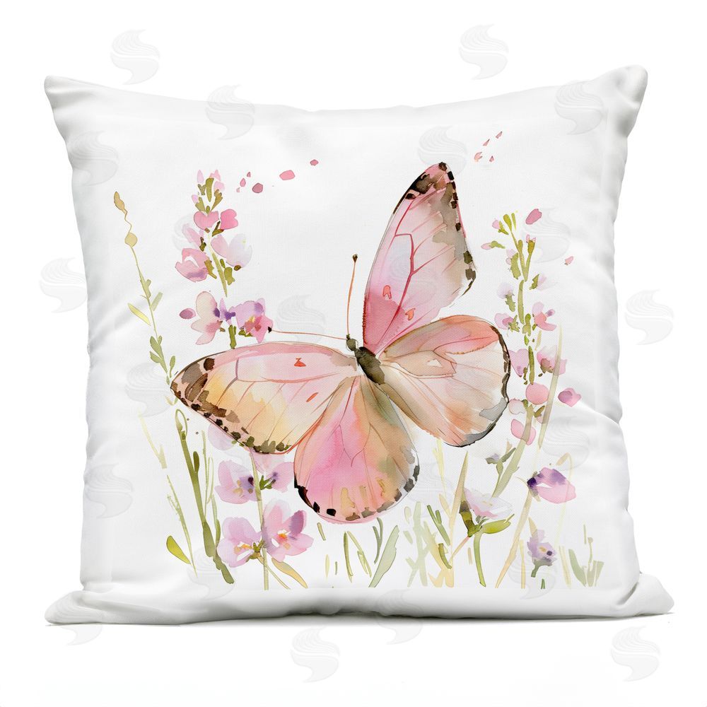Creative Studio Colorful Spring Butterfly Pink Outdoor Square Printed Throw Pillow