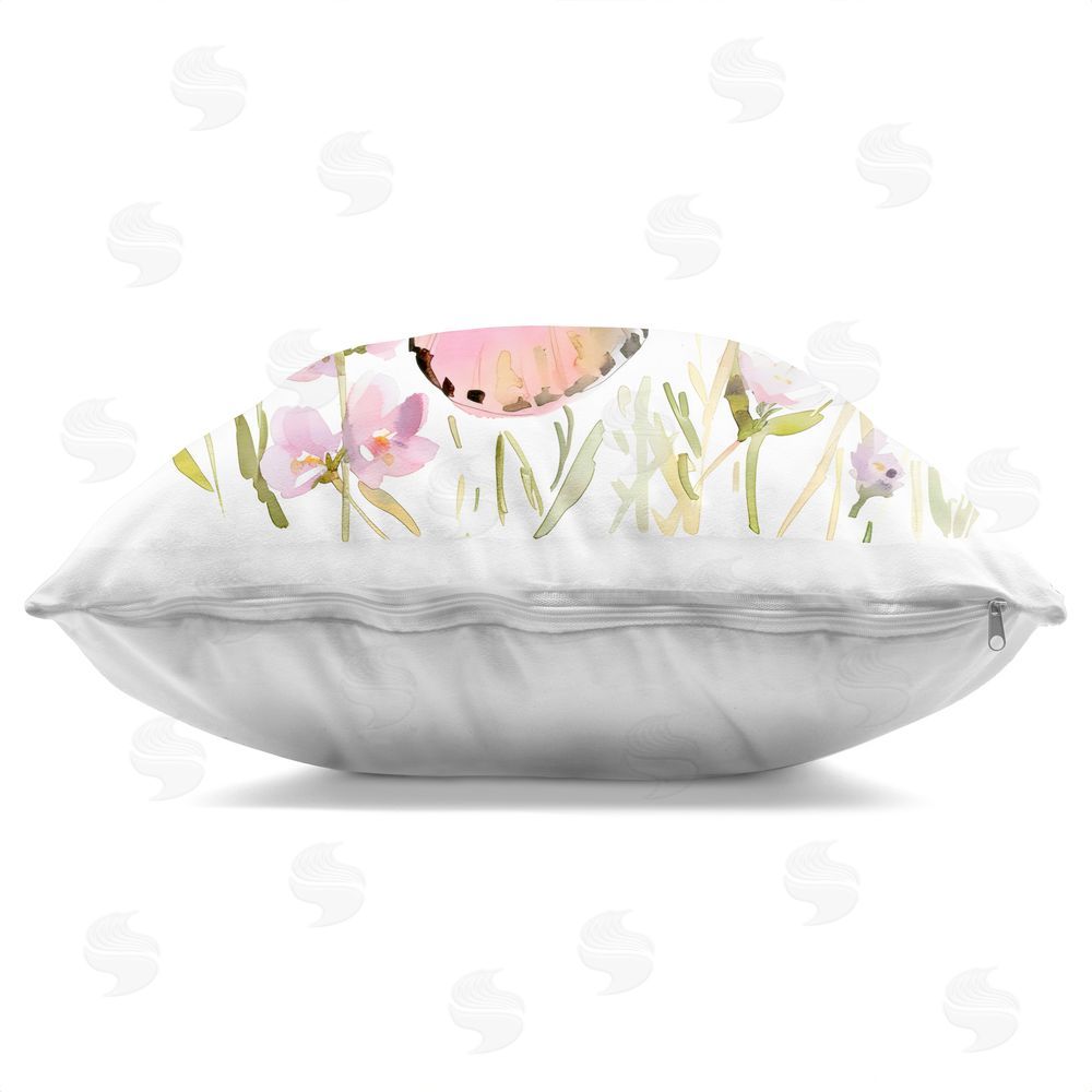 Creative Studio Colorful Spring Butterfly Pink Square Printed Throw Pillow Side View with Zipper Detail