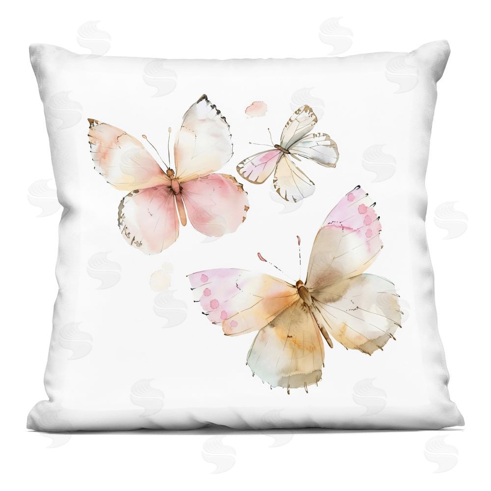 Creative Studio Pink Watercolor Butterfly Trio Square Printed Throw Pillow
