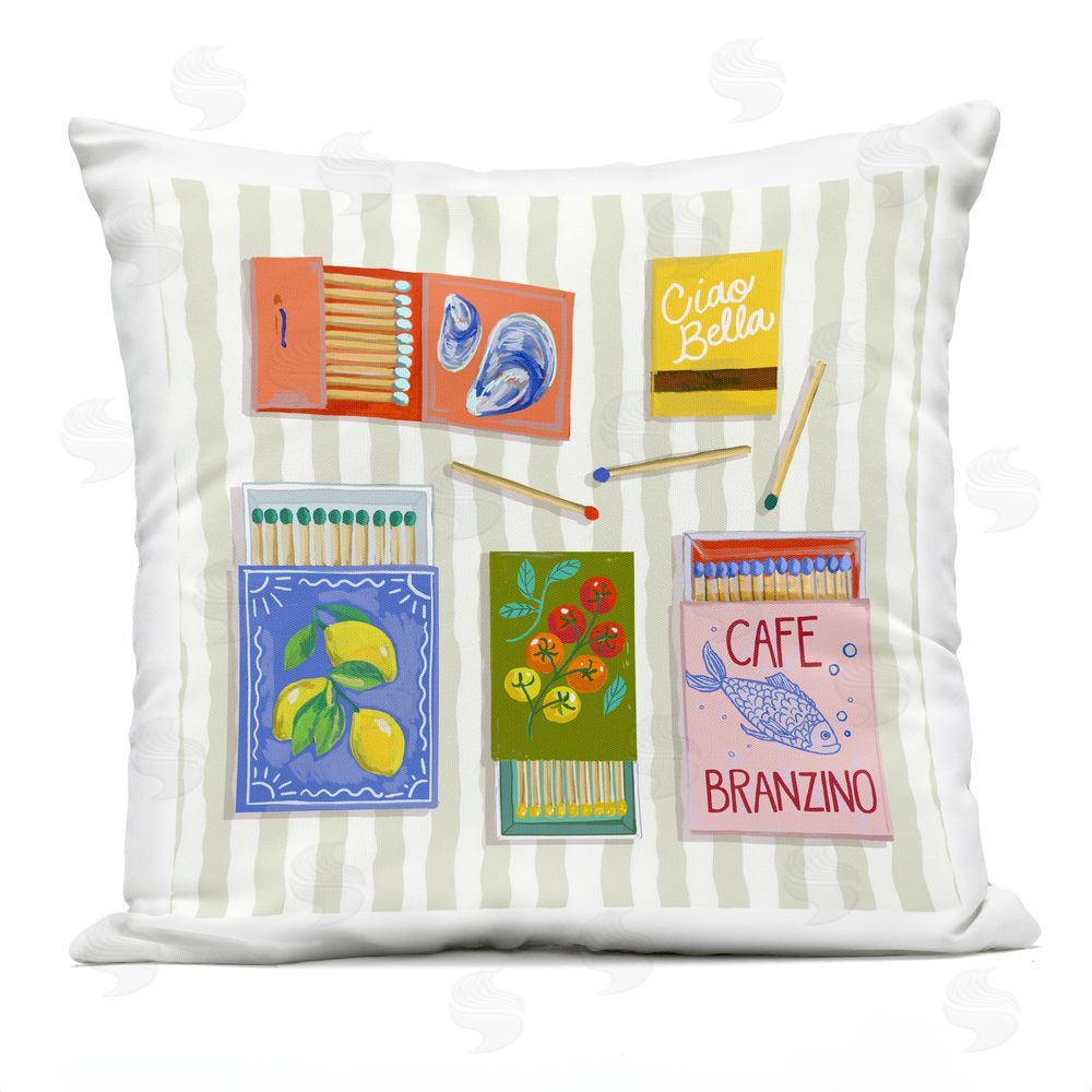 Rachel Nerney Ciao Bella Seaside Matchboxes Outdoor Square Printed Throw Pillow