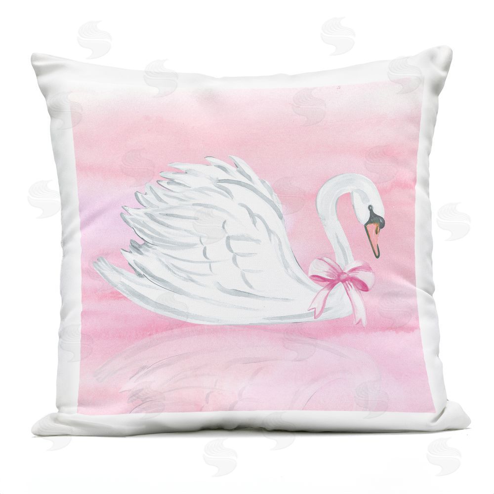 Corinne Haig Pink Bow Swan Outdoor Square Printed Throw Pillow