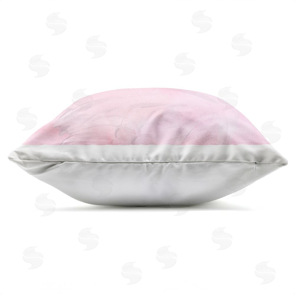 Corinne Haig Pink Bow Swan Outdoor Square Printed Throw Pillow Side View with Zipper Detail
