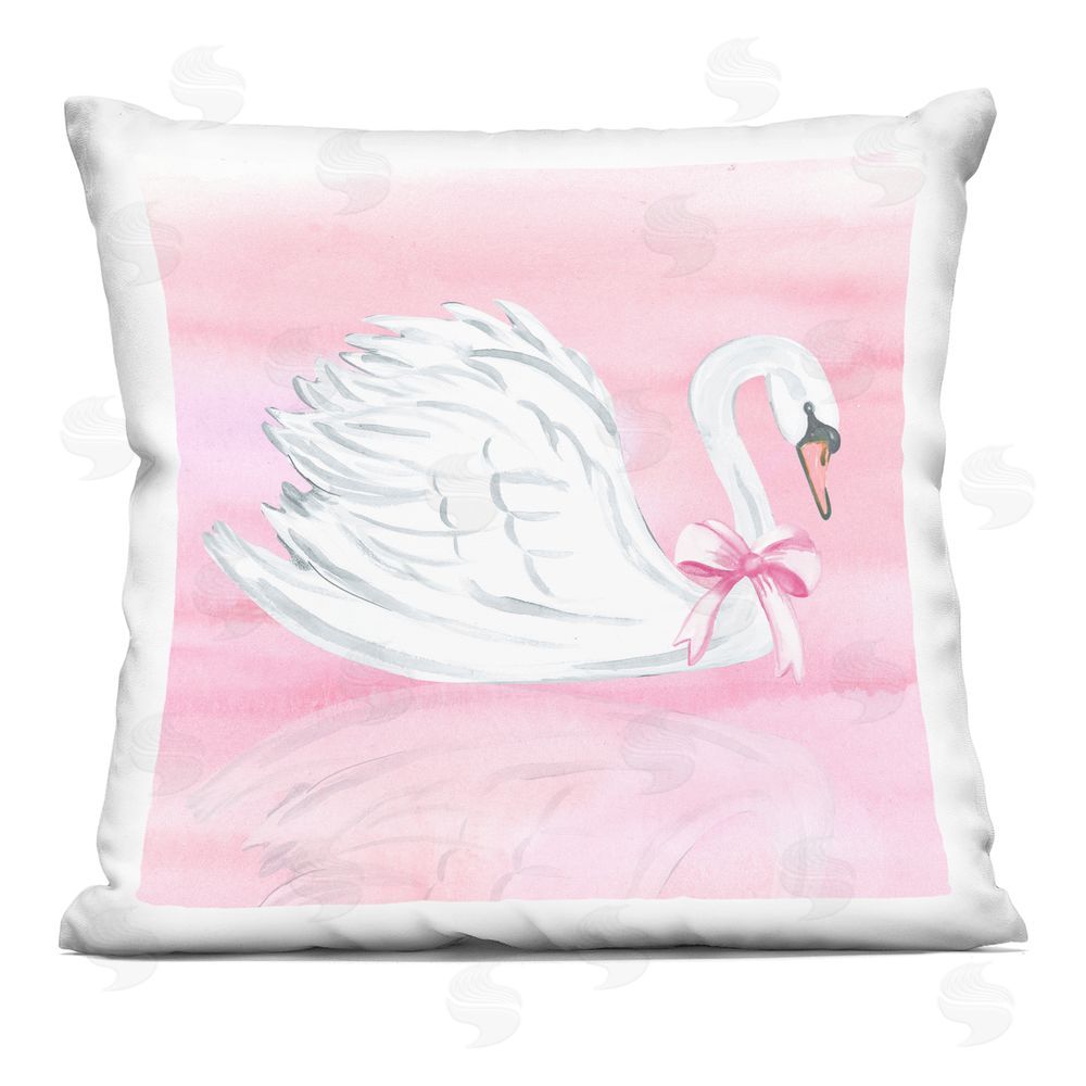 Corinne Haig Pink Bow Swan Square Printed Throw Pillow