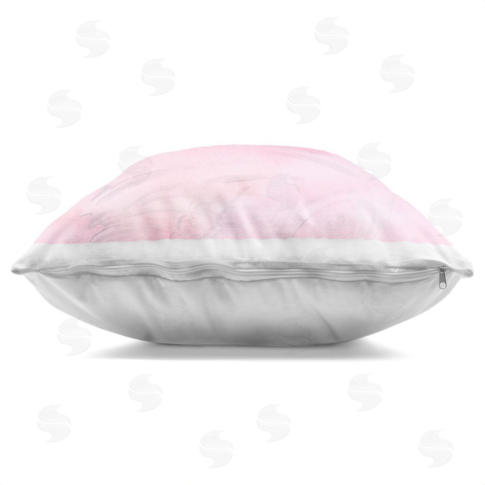 Corinne Haig Pink Bow Swan Square Printed Throw Pillow Side View with Zipper Detail