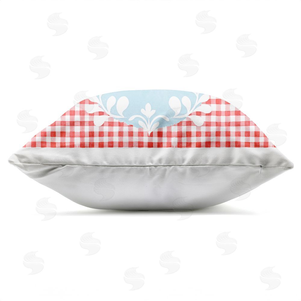 Heather Lee Chan Lobster with Red Plaid Outdoor Square Printed Throw Pillow Side View with Zipper Detail