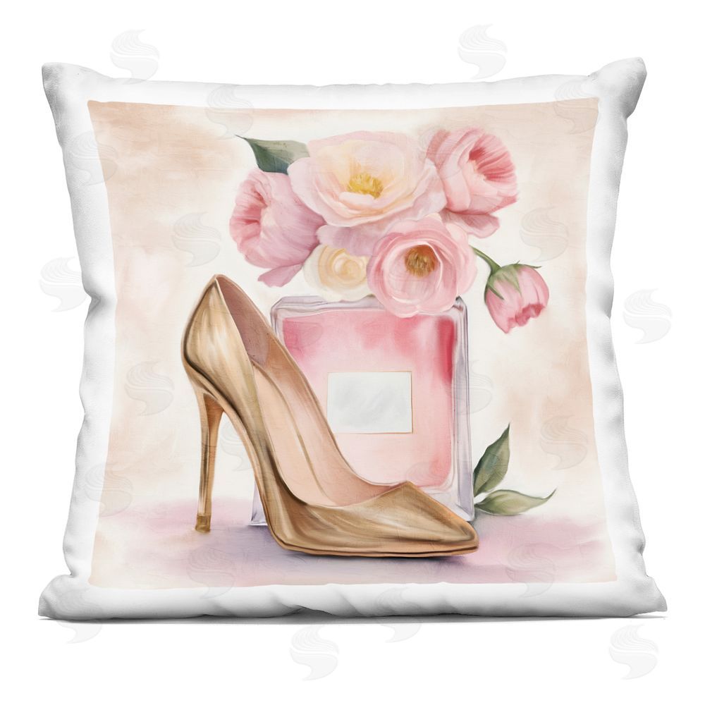 Kim Allen Pink Beauty Heel & Flowers Indoor Plush Polyester Square Throw Pillow