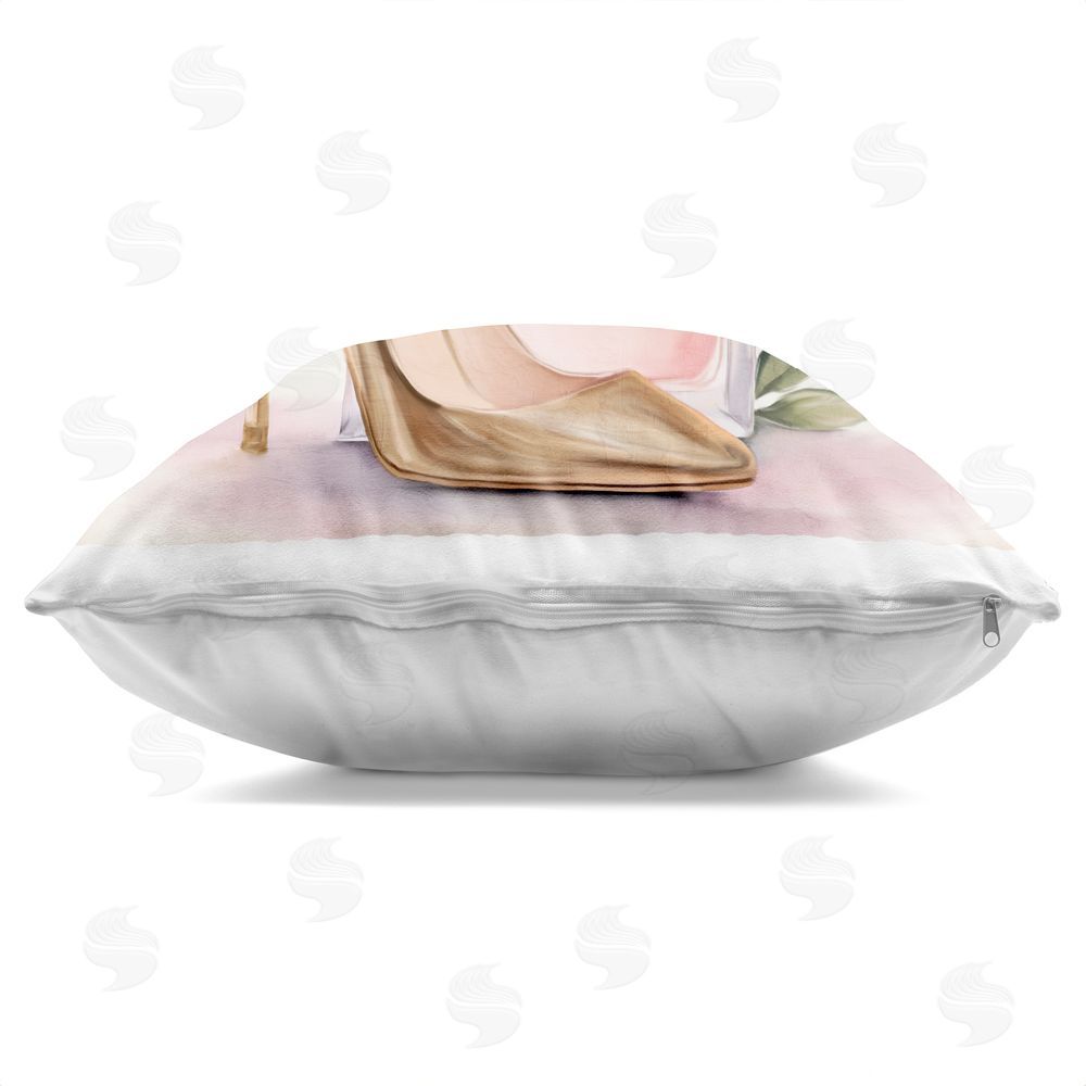 Kim Allen Pink Beauty Heel & Flowers Indoor Plush Polyester Square Throw Pillow Zipper Detail