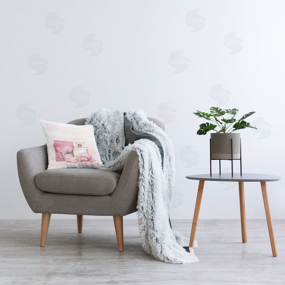 Kim Allen Blush Glam Time Collection Plush Polyester Printed Square Pillow on Chair