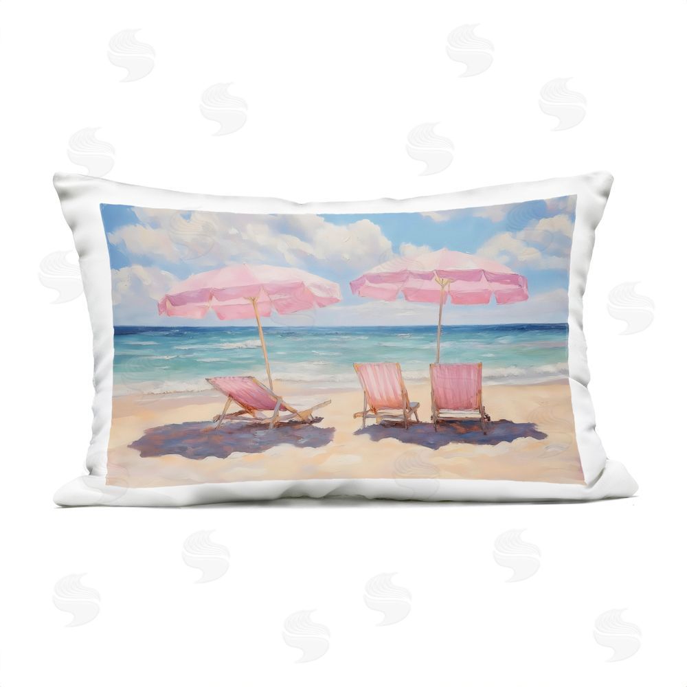 LSR Design Studio Pink Summer Chairs by the Sea Outdoor Printed Lumbar Throw Pillow