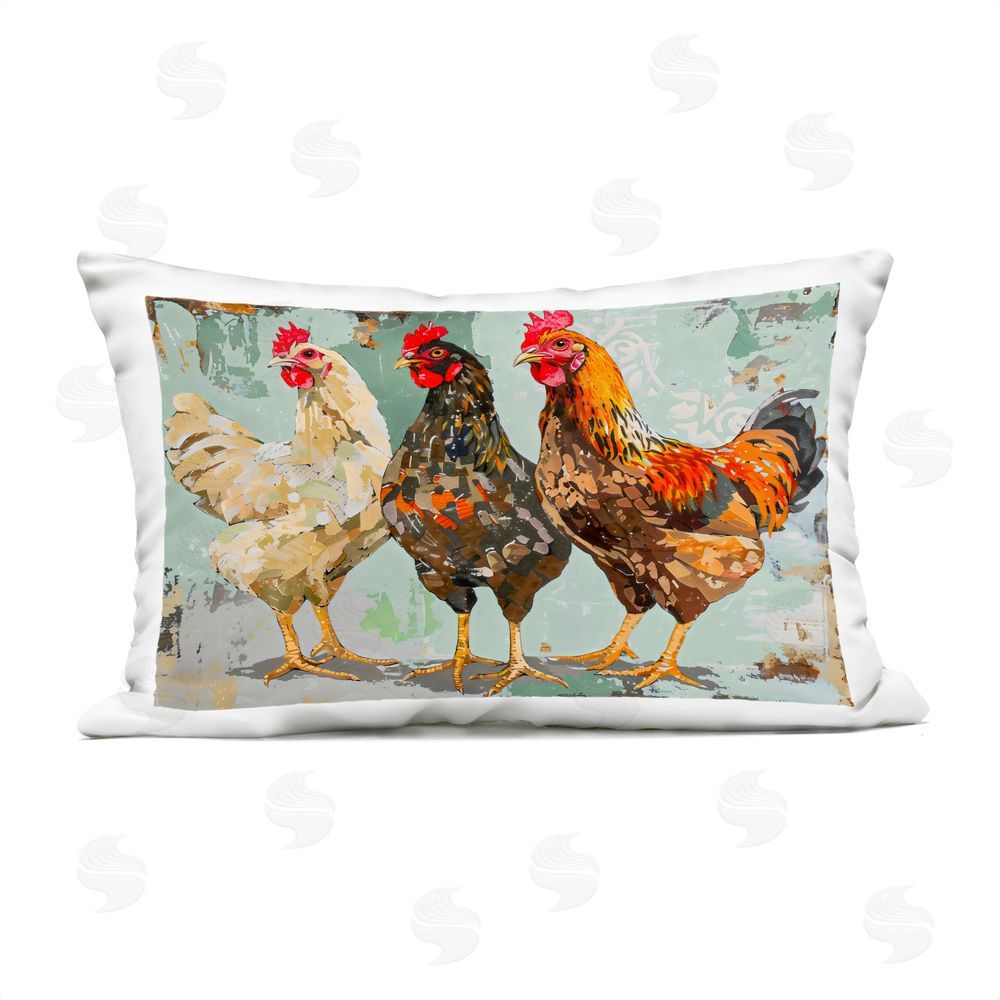 Creative Studio Abstract Chickens Trio Outdoor Printed Lumbar Throw Pillow