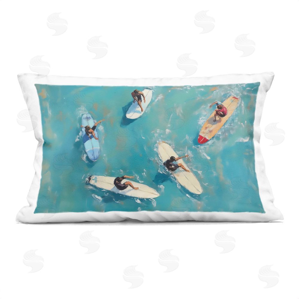 LSR Design Studio Group of Surfers at Sea Printed Lumbar Throw Pillow