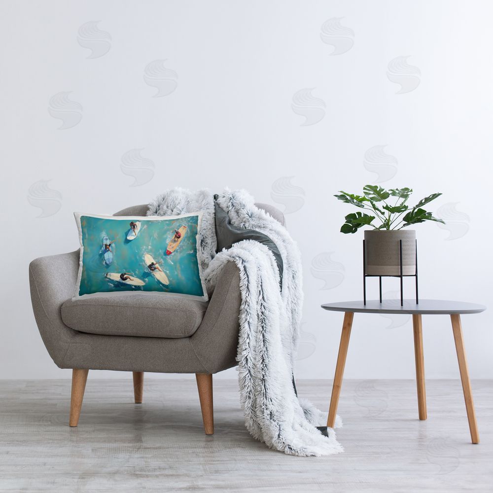 LSR Design Studio Group of Surfers at Sea Printed Lumbar Throw Pillow on Seat