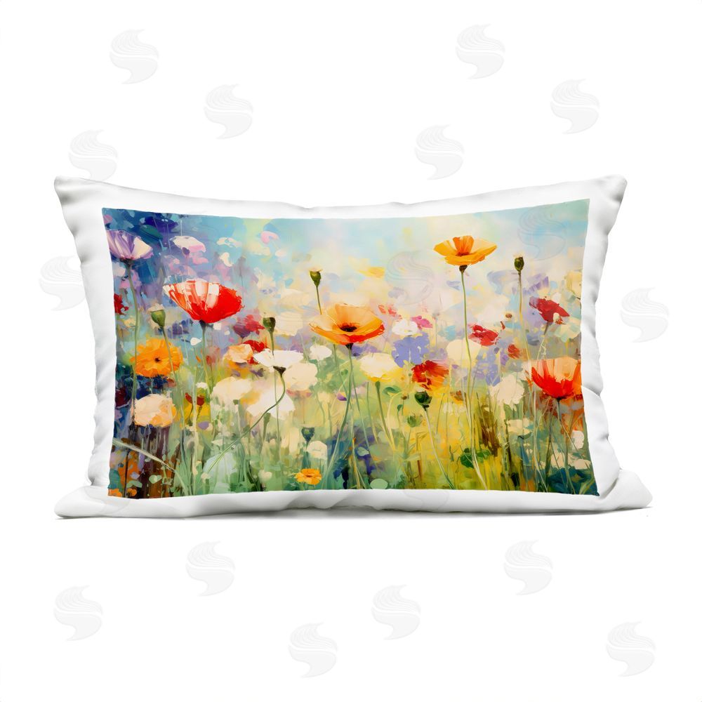 Creative Studio Sunlit Meadow of Colorful Blooms Outdoor Printed Lumbar Throw Pillow