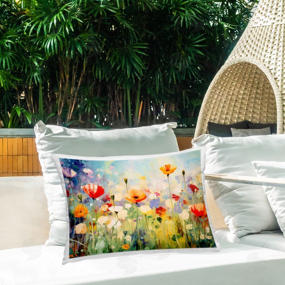 Creative Studio Sunlit Meadow of Colorful Blooms Outdoor Printed Lumbar Throw Pillow on Seat