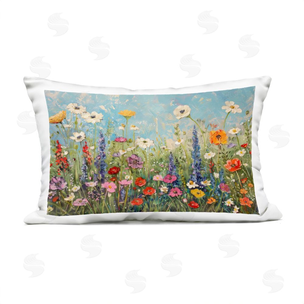 Creative Studio Wildflower Field of Spring Blooms Outdoor Printed Lumbar Throw Pillow