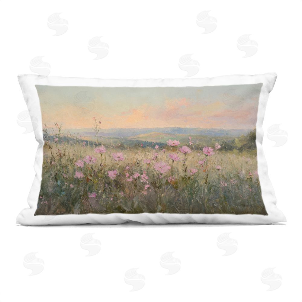 Petal Prints Design Tranquil Meadow At Dawn Printed Lumbar Throw Pillow