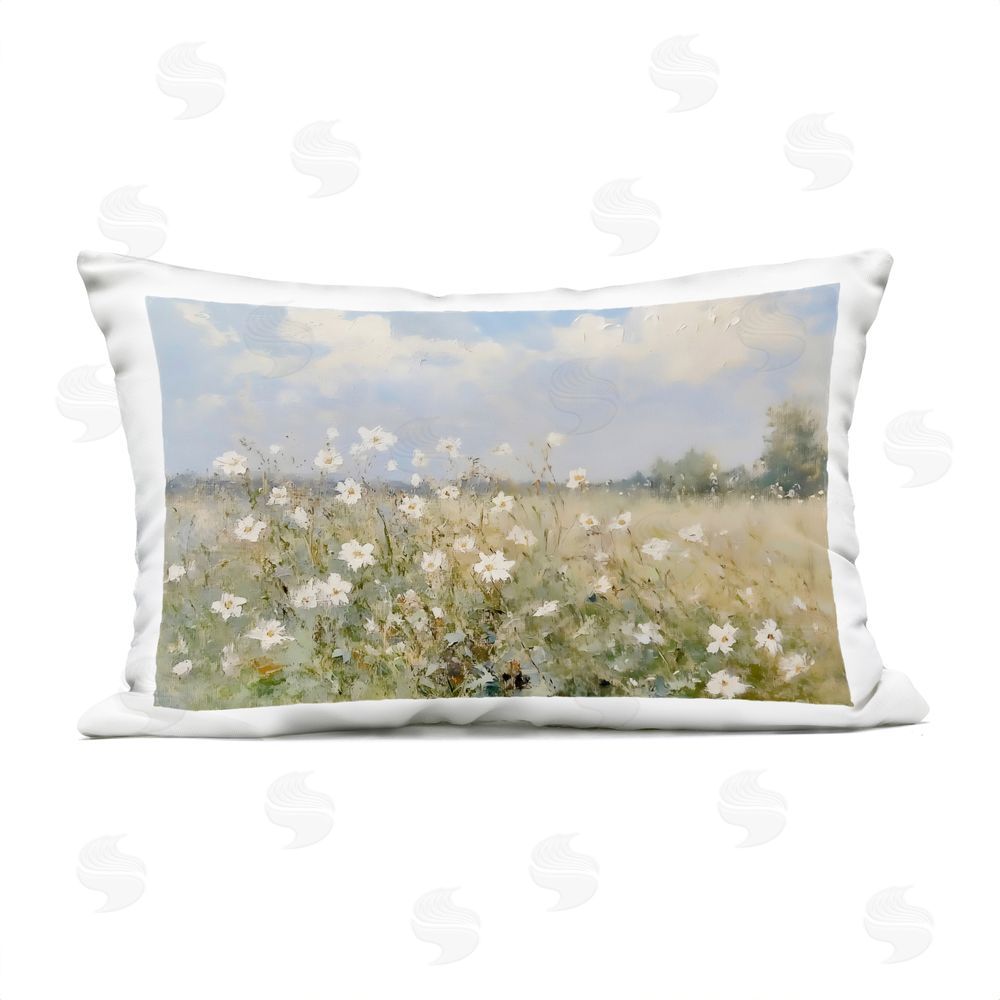 LSR Design Studio Neutral Wildflower Field in Bloom Outdoor Printed Lumbar Throw Pillow