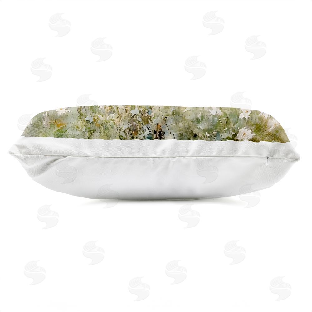 LSR Design Studio Neutral Wildflower Field in Bloom Outdoor Printed Lumbar Throw Pillow Side View with Zipper Detail