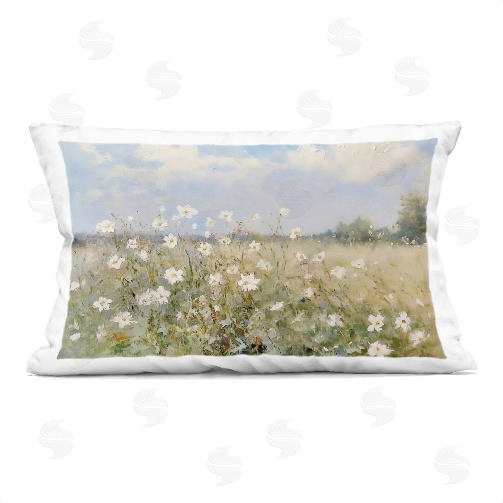 LSR Design Studio Neutral Wildflower Field in Bloom Printed Lumbar Throw Pillow