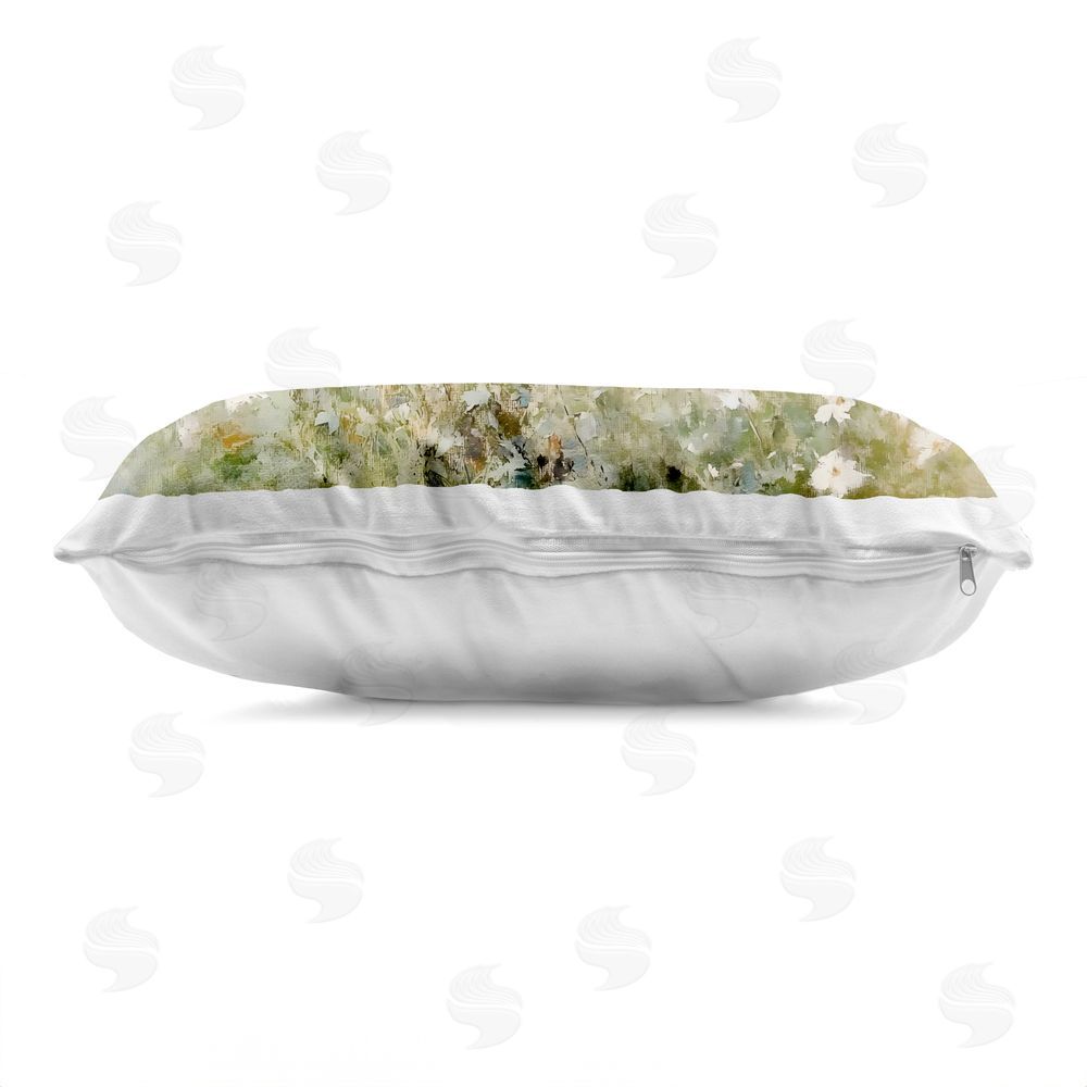 LSR Design Studio Neutral Wildflower Field in Bloom Printed Lumbar Throw Pillow Side View with Zipper Detail