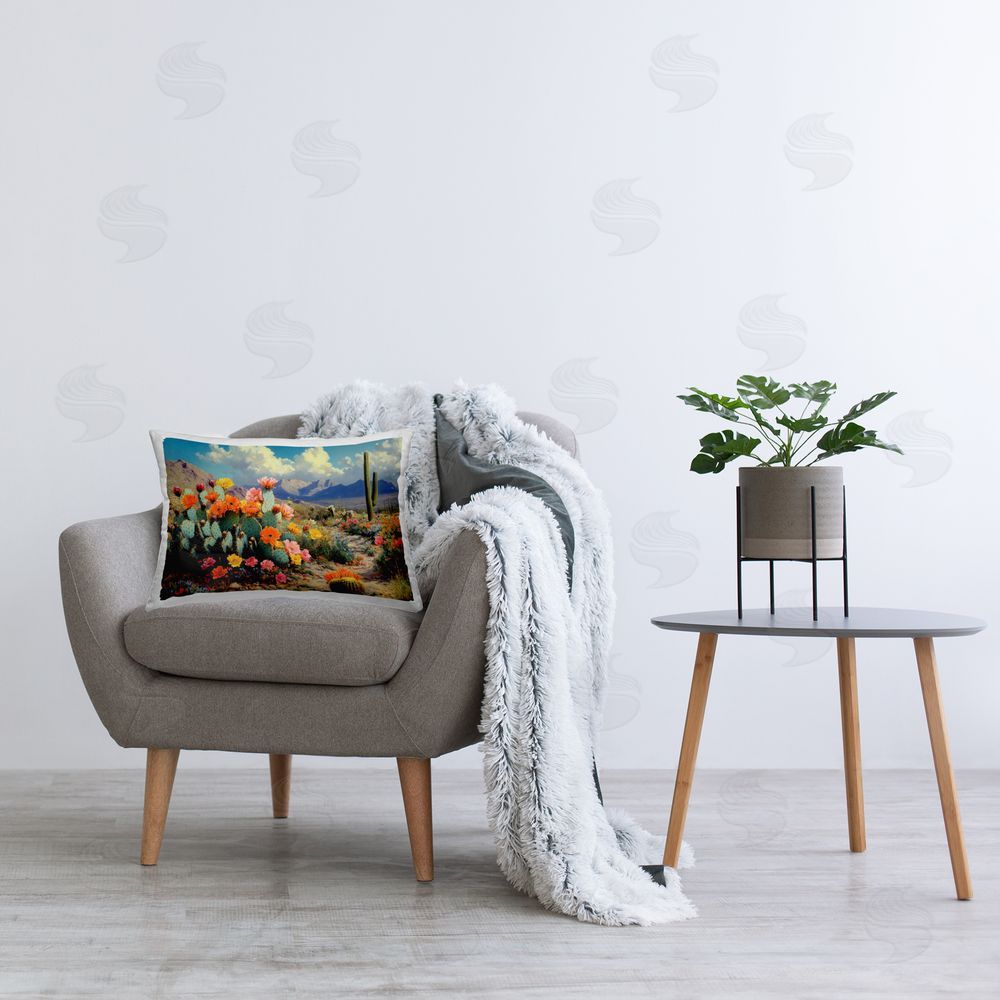 Franklyn Gregory Vibrant Cacti in Desert Printed Lumbar Throw Pillow on Seat
