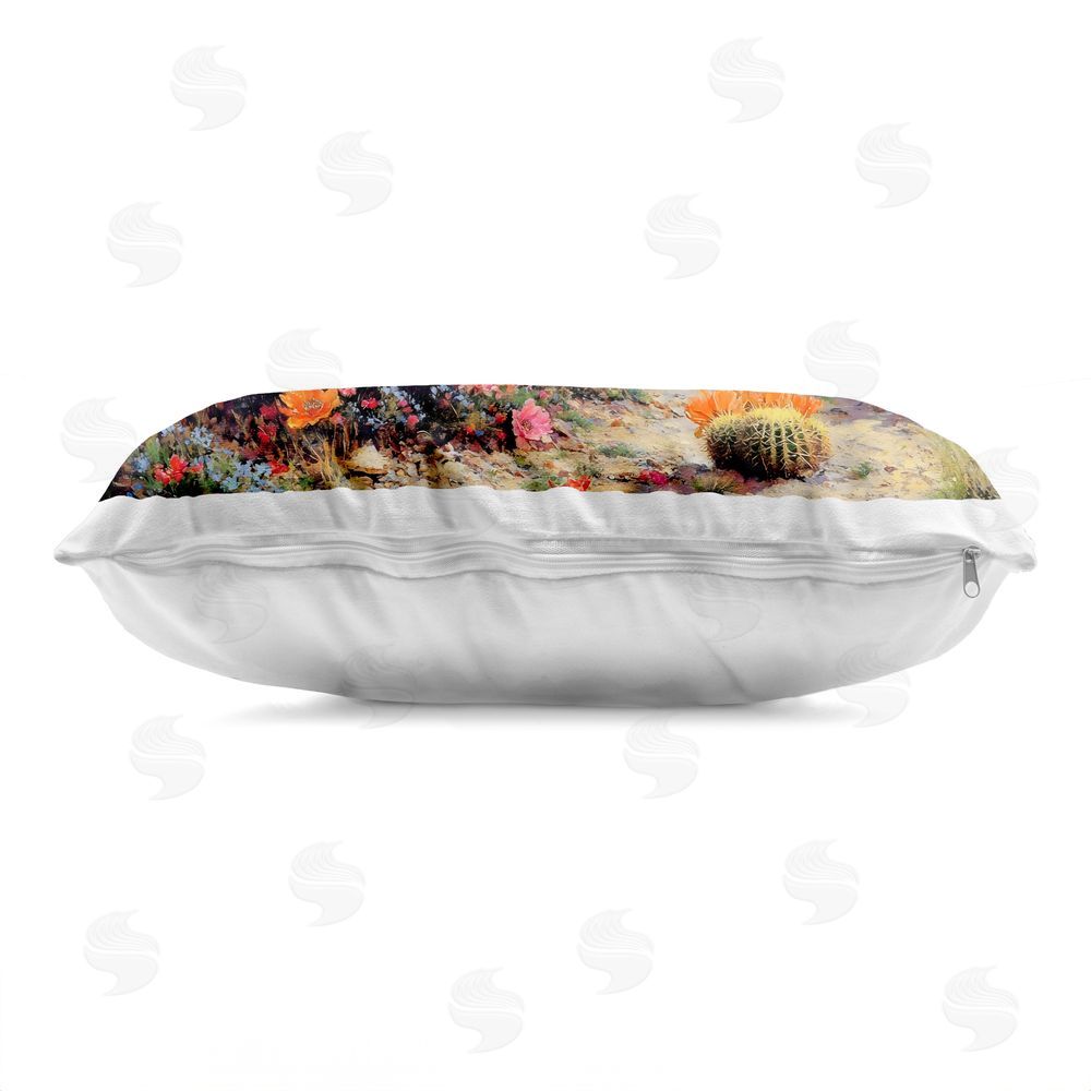 Franklyn Gregory Vibrant Cacti in Desert Printed Lumbar Throw Pillow Side View with Zipper Detail