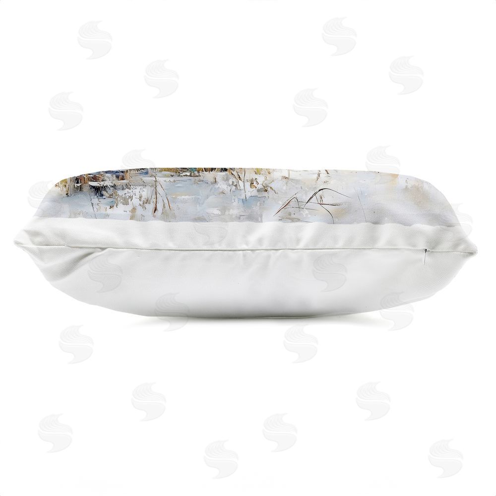 LSR Design Studio Blue Heron Trio in Wetlands Outdoor Printed Lumbar Throw Pillow Side View with Zipper Detail