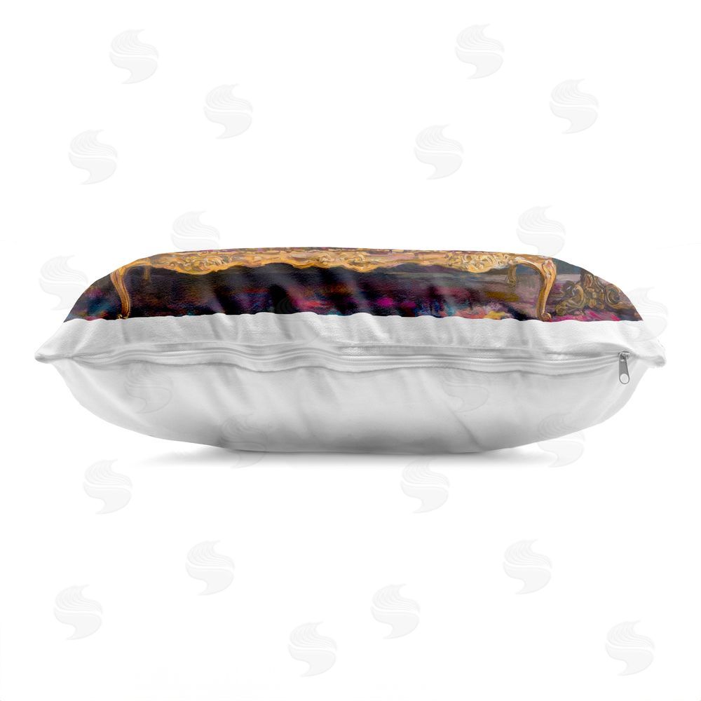 Petal Prints Design Lounging Leopard on Floral Sofa Printed Lumbar Throw Pillow Side View with Zipper Detail