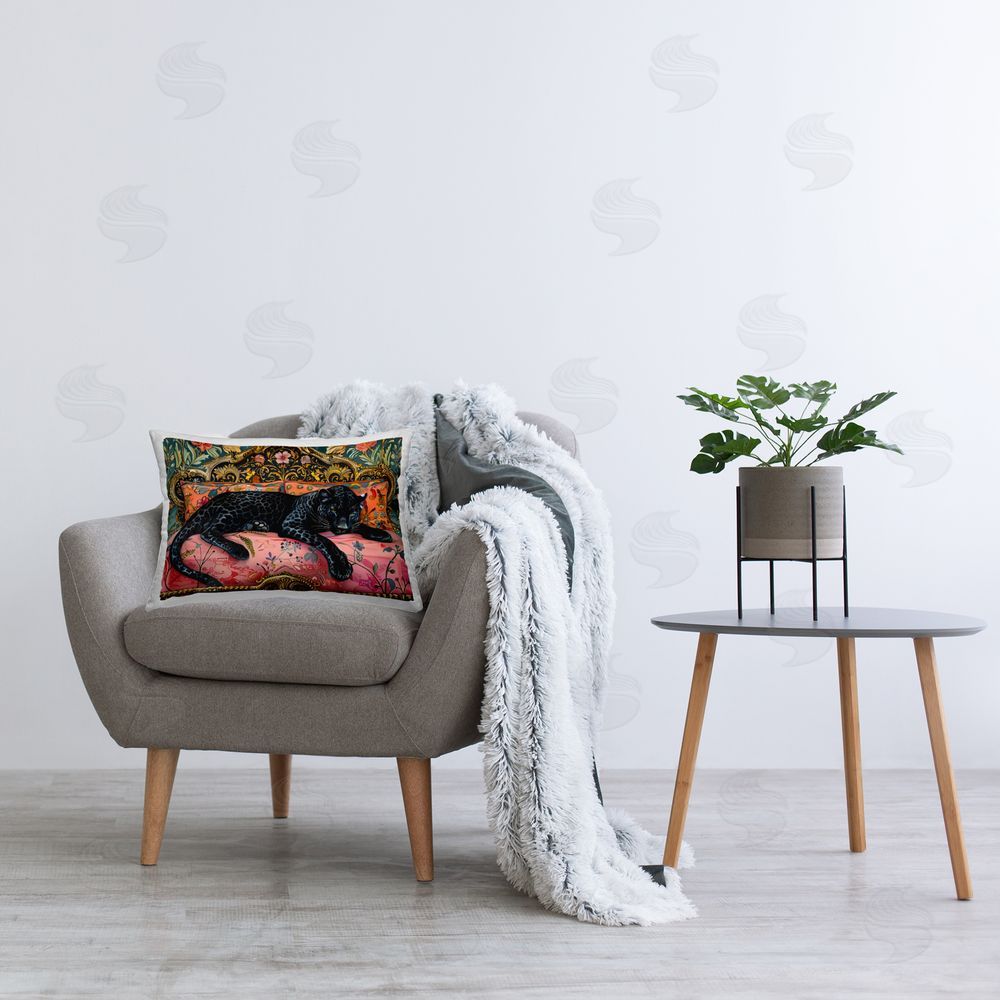 Creative Studio Lazy Black Elegant Leopard Printed Lumbar Throw Pillow on Seat