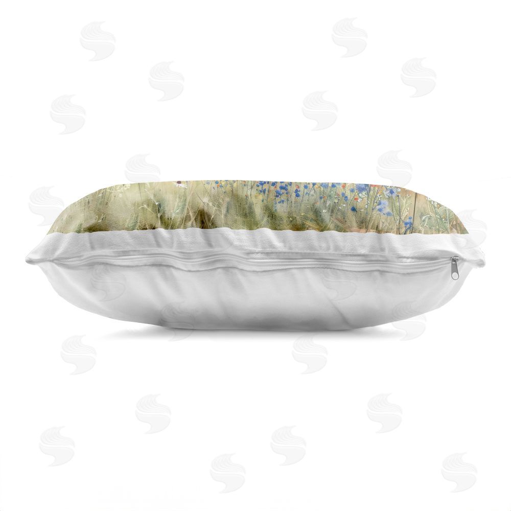 Creative Studio Rustic Barn in Colorful Meadow Printed Lumbar Throw Pillow Side View with Zipper Detail