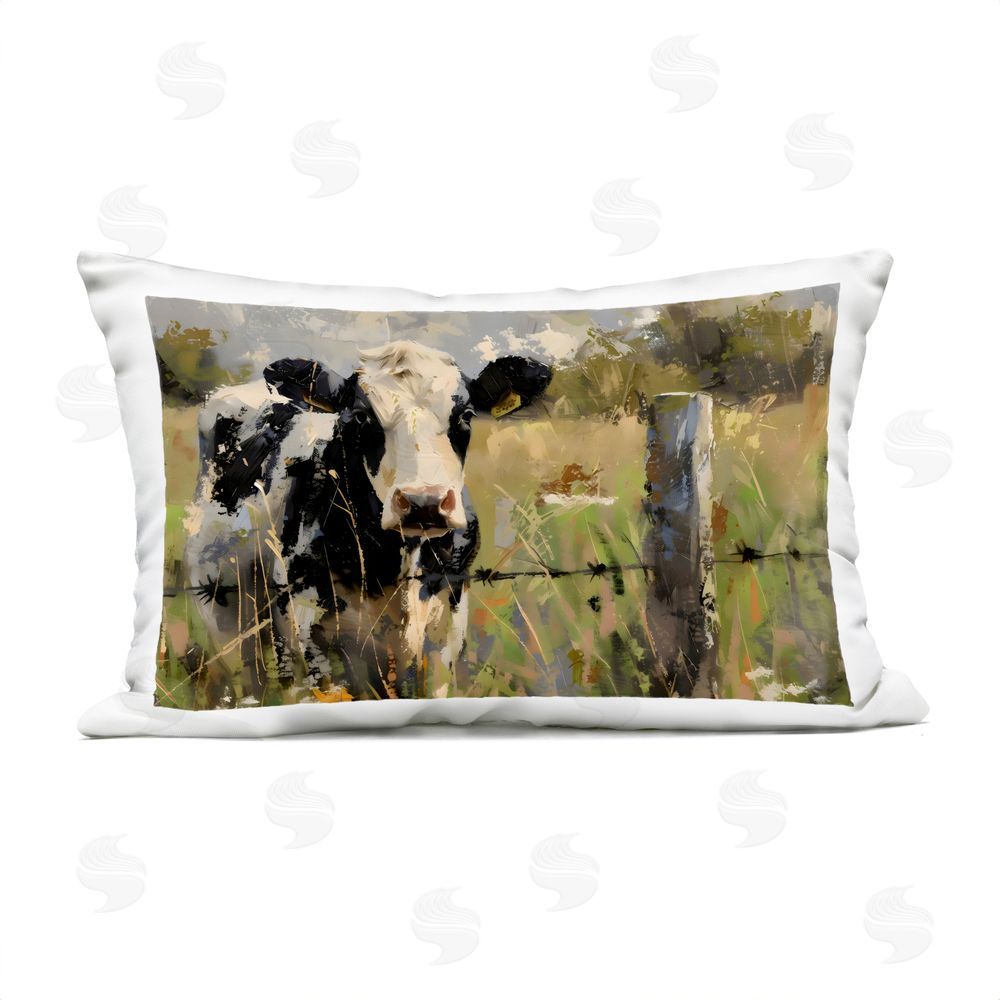 Creative Studio Cow in Summer Pasture Outdoor Printed Lumbar Throw Pillow