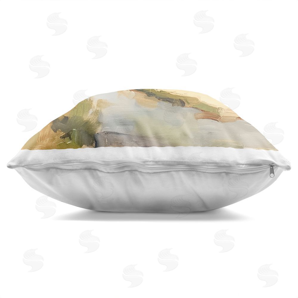 Petal Prints Design Wispy Desert River Square Printed Throw Pillow Side View with Zipper Detail