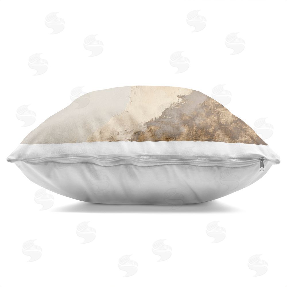 Petal Prints Design Serene Cliffside Vista Square Printed Throw Pillow Side View with Zipper Detail