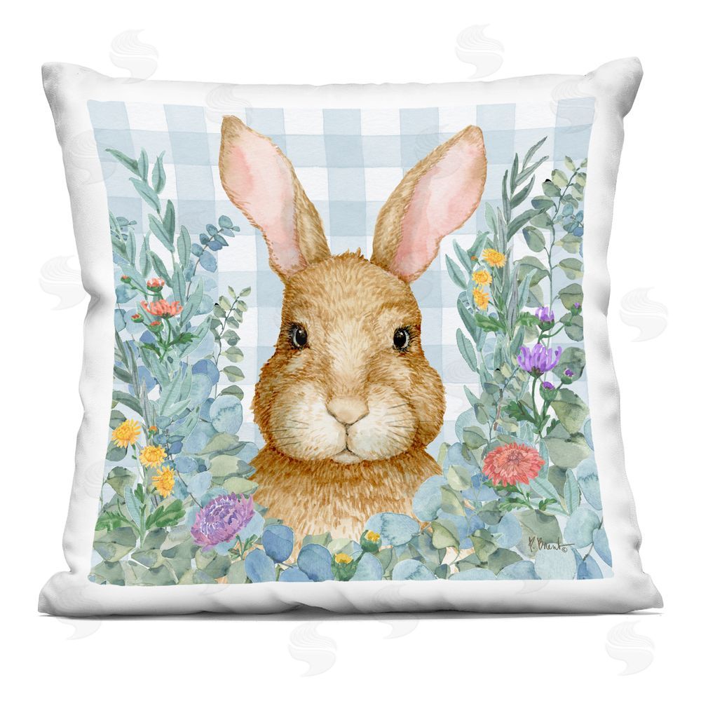 Paul Brent Rabbit Laurel on Gingham Square Plush Polyester Throw Pillow