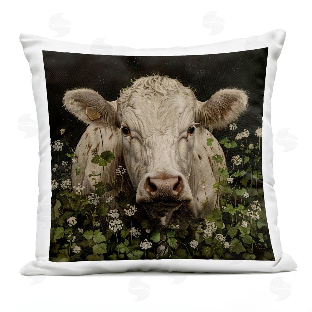 Creative Studio Cow in the Green Meadow Outdoor Square Printed Throw Pillow