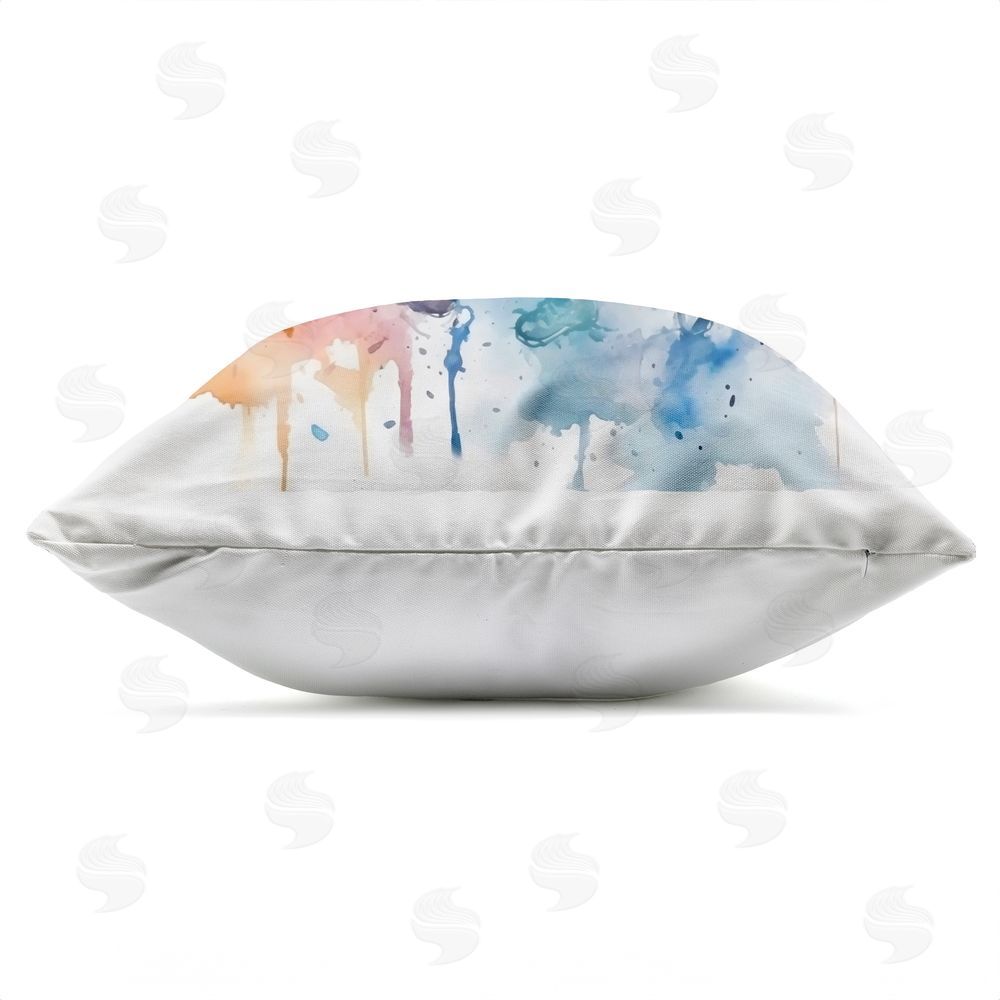 Creative Studio Watercolor Hockey Faceoff Outdoor Square Printed Throw Pillow Side View with Zipper Detail