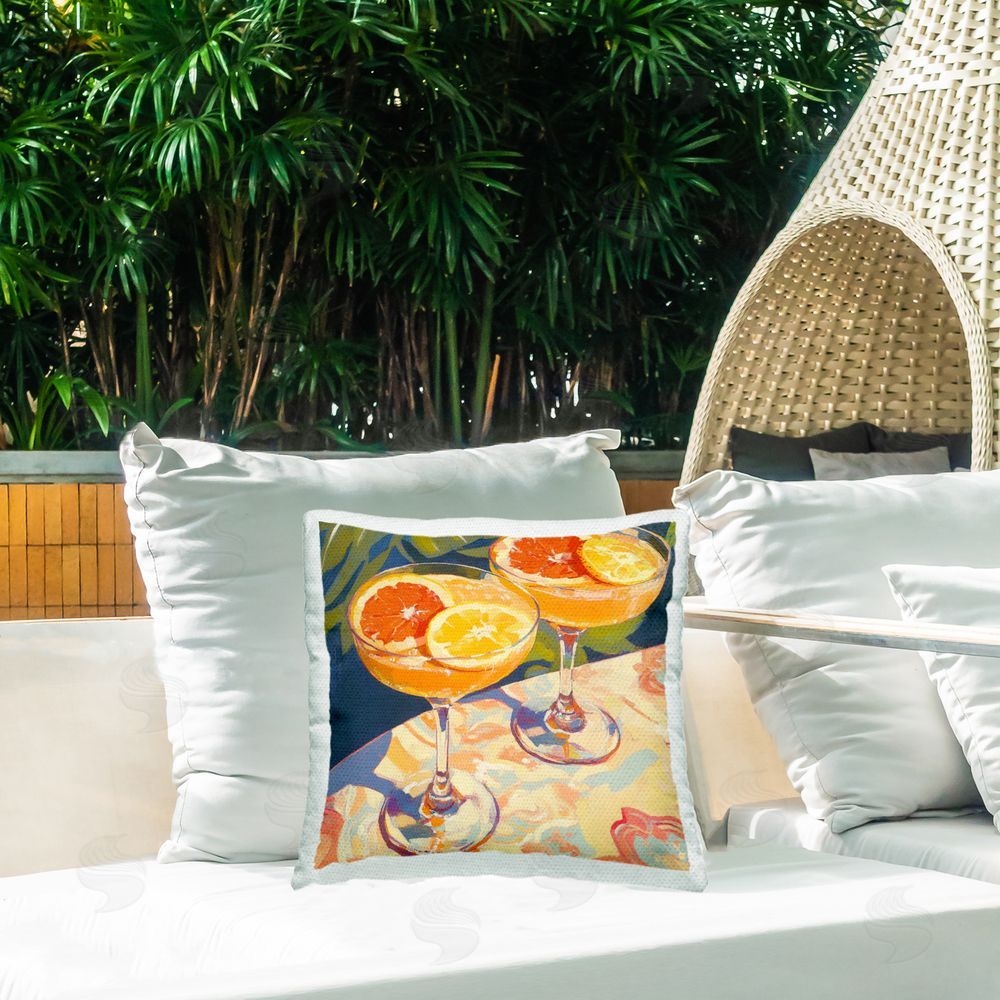 Petal Prints Design Fruity Summer Cocktails Outdoor Square Printed Throw Pillow on Seat