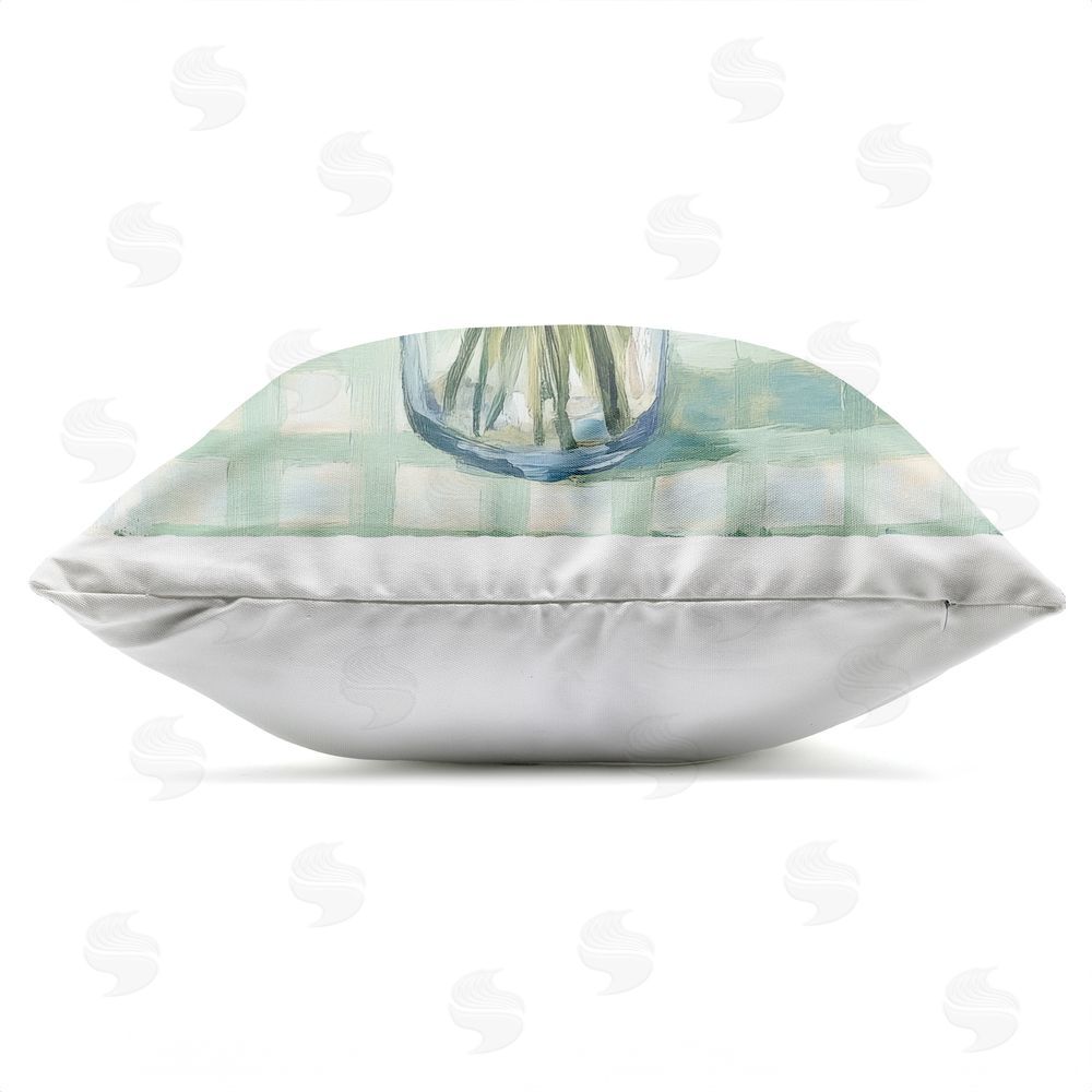 Petal Prints Design Quaint Picnic Hydrangeas Outdoor Square Printed Throw Pillow Side View with Zipper Detail