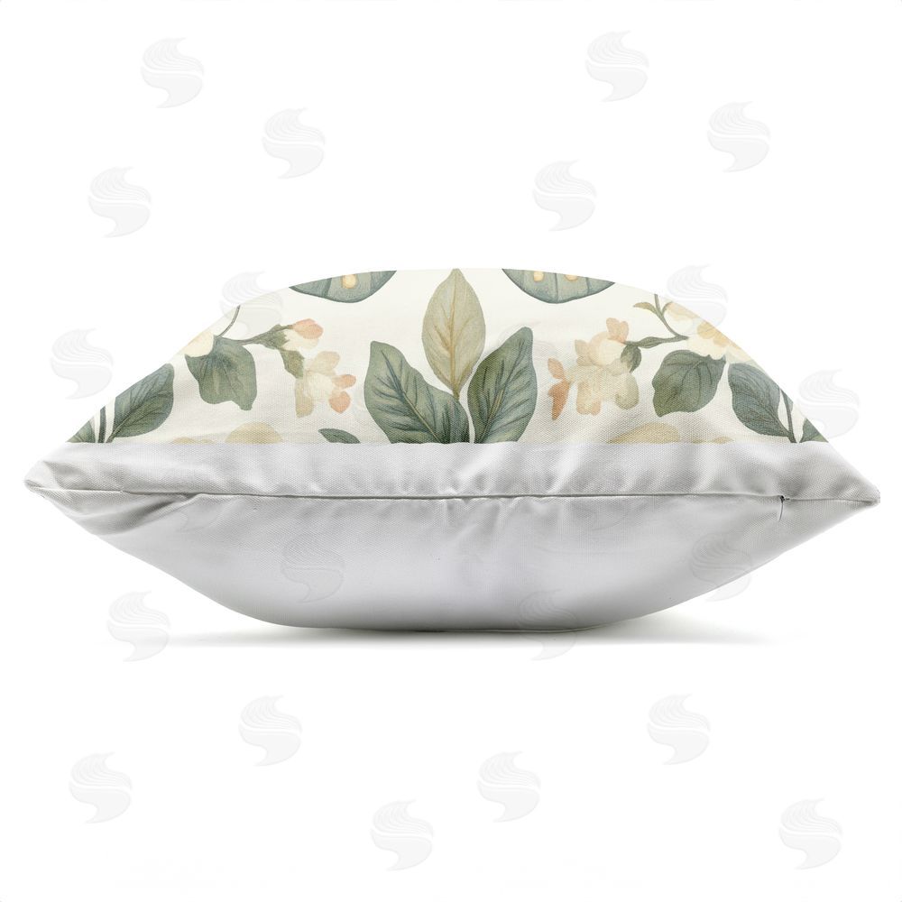 Petal Prints Design Sage Butterfly and Florals Outdoor Square Printed Throw Pillow Side View with Zipper Detail