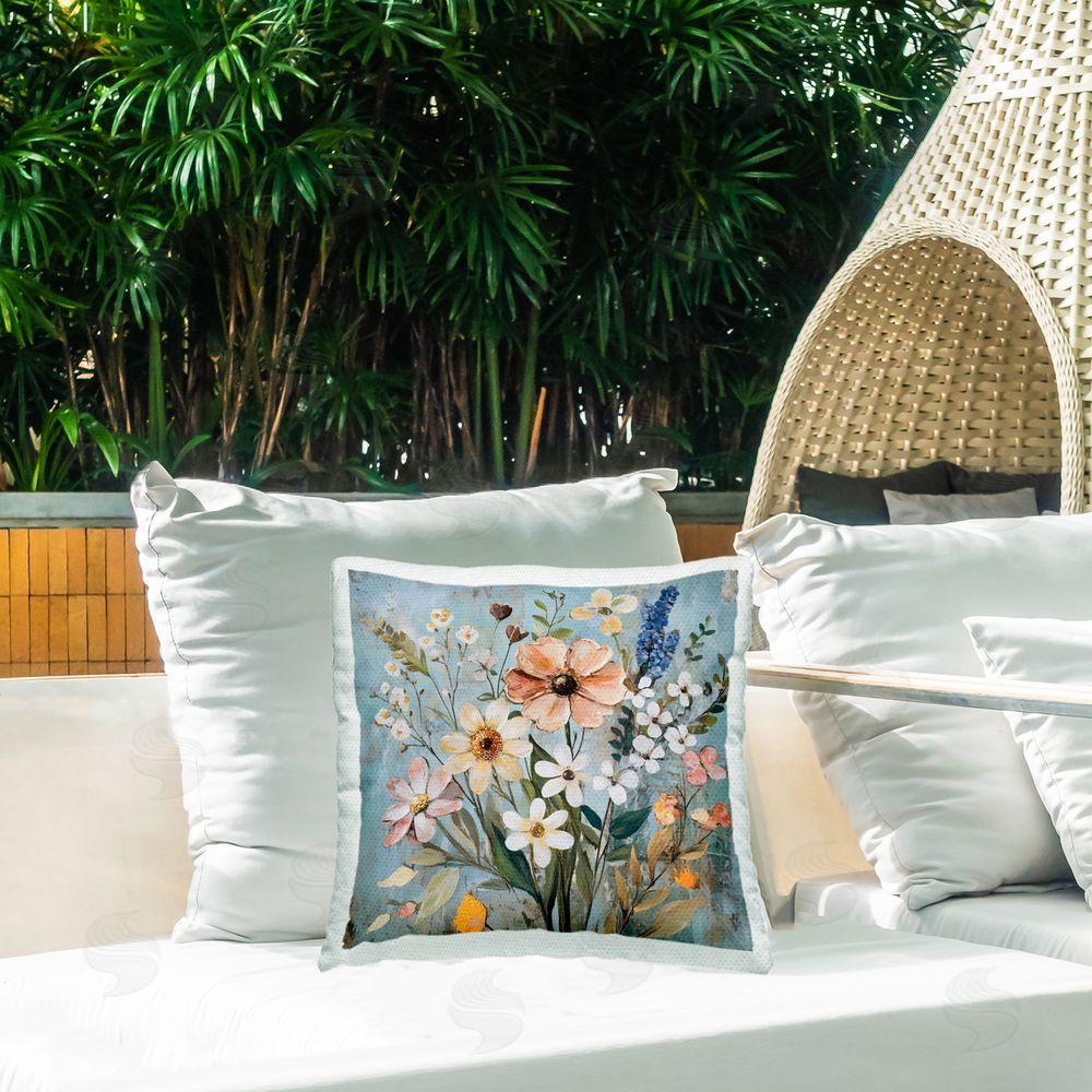 Creative Studio Wildflower Mix Spring Bouquet Outdoor Square Printed Throw Pillow on Seat