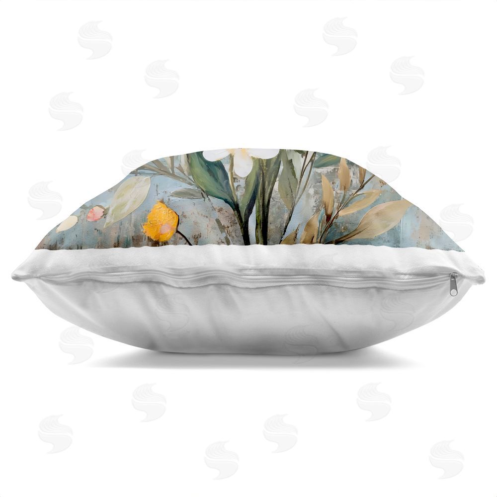 Creative Studio Wildflower Mix Spring Bouquet Square Printed Throw Pillow Side View with Zipper Detail