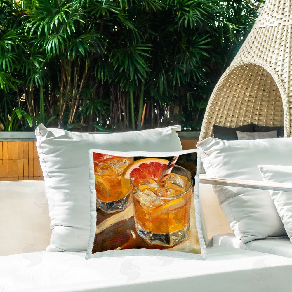 Petal Prints Design Grapefruit Cocktail with Ice Cubes Outdoor Square Printed Throw Pillow on Seat