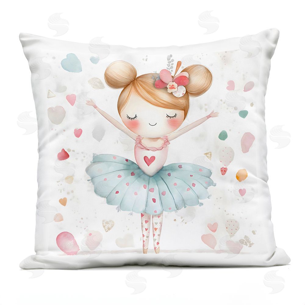 Creative Studio Cute Ballerina with Hearts Outdoor Square Printed Throw Pillow