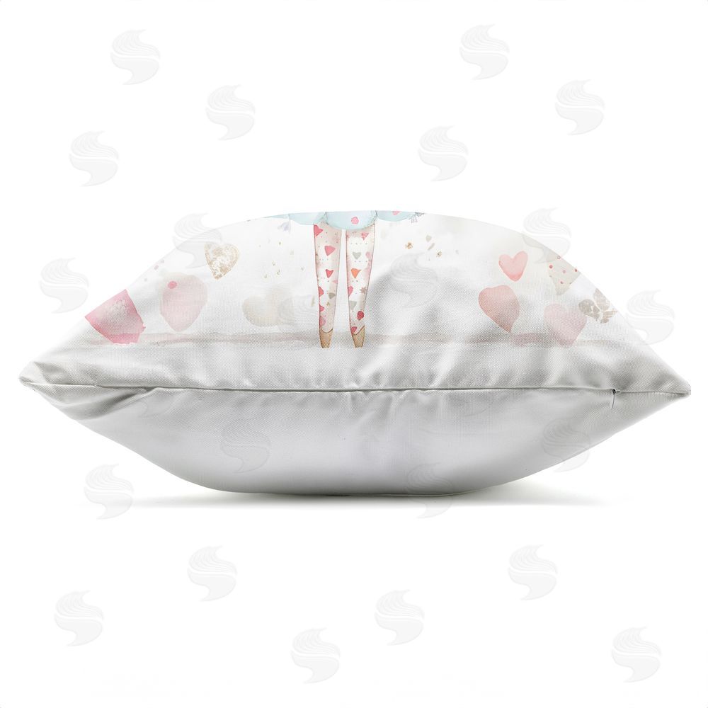 Creative Studio Cute Ballerina with Hearts Outdoor Square Printed Throw Pillow Side View with Zipper Detail
