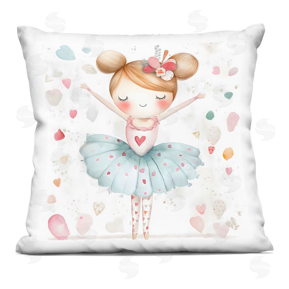 Creative Studio Cute Ballerina with Hearts Square Printed Throw Pillow