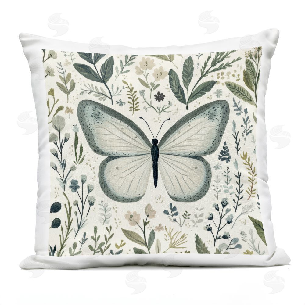 Petal Prints Design Dusty Blue Butterfly Botanicals Outdoor Square Printed Throw Pillow