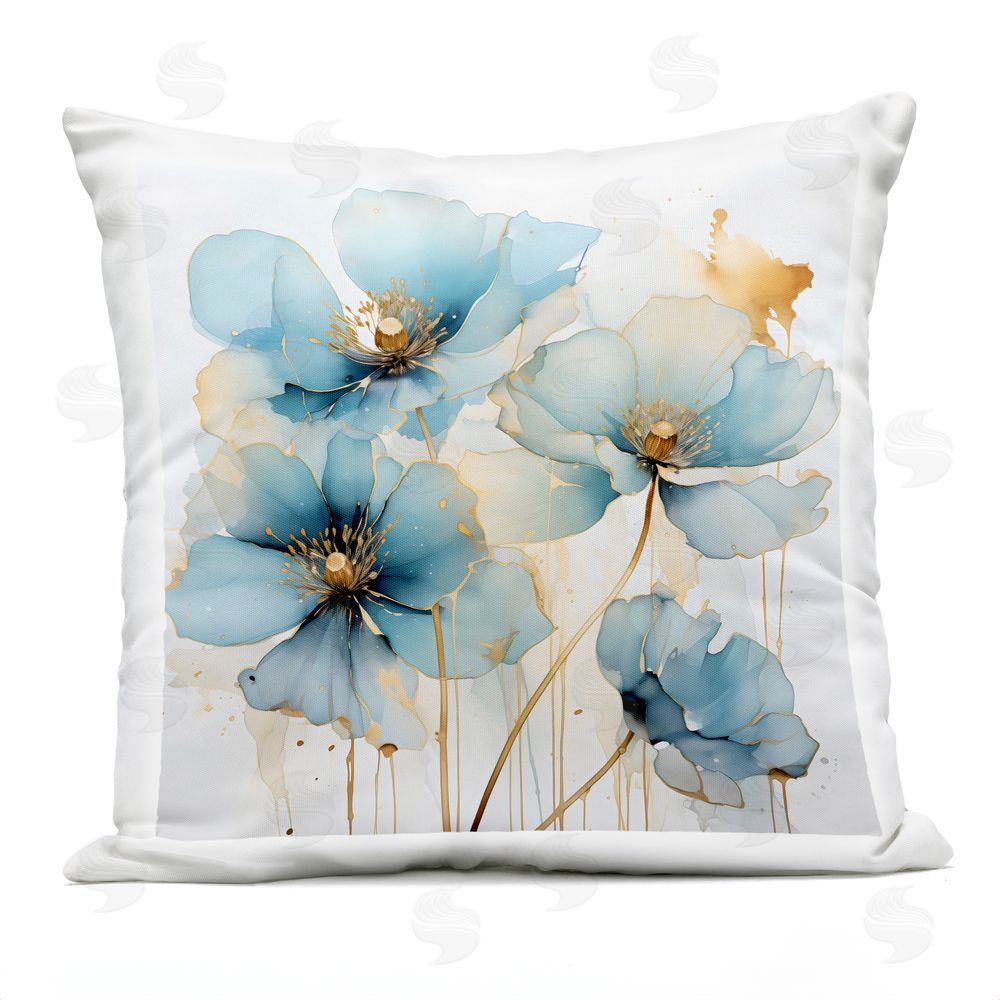 Creative Studio Sapphire and Gold Florals Outdoor Square Printed Throw Pillow