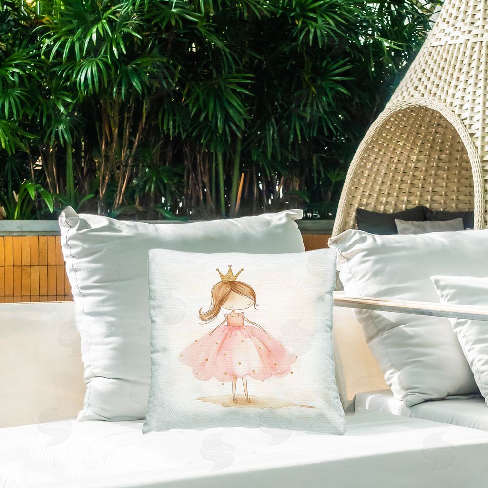 Creative Studio Little Princess with Crown Outdoor Square Printed Throw Pillow on Seat